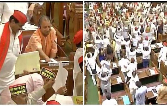 उत्तर प्रदेश विधान परिषद में सपा सदस्यों ने सभापति पर फेंके गोले